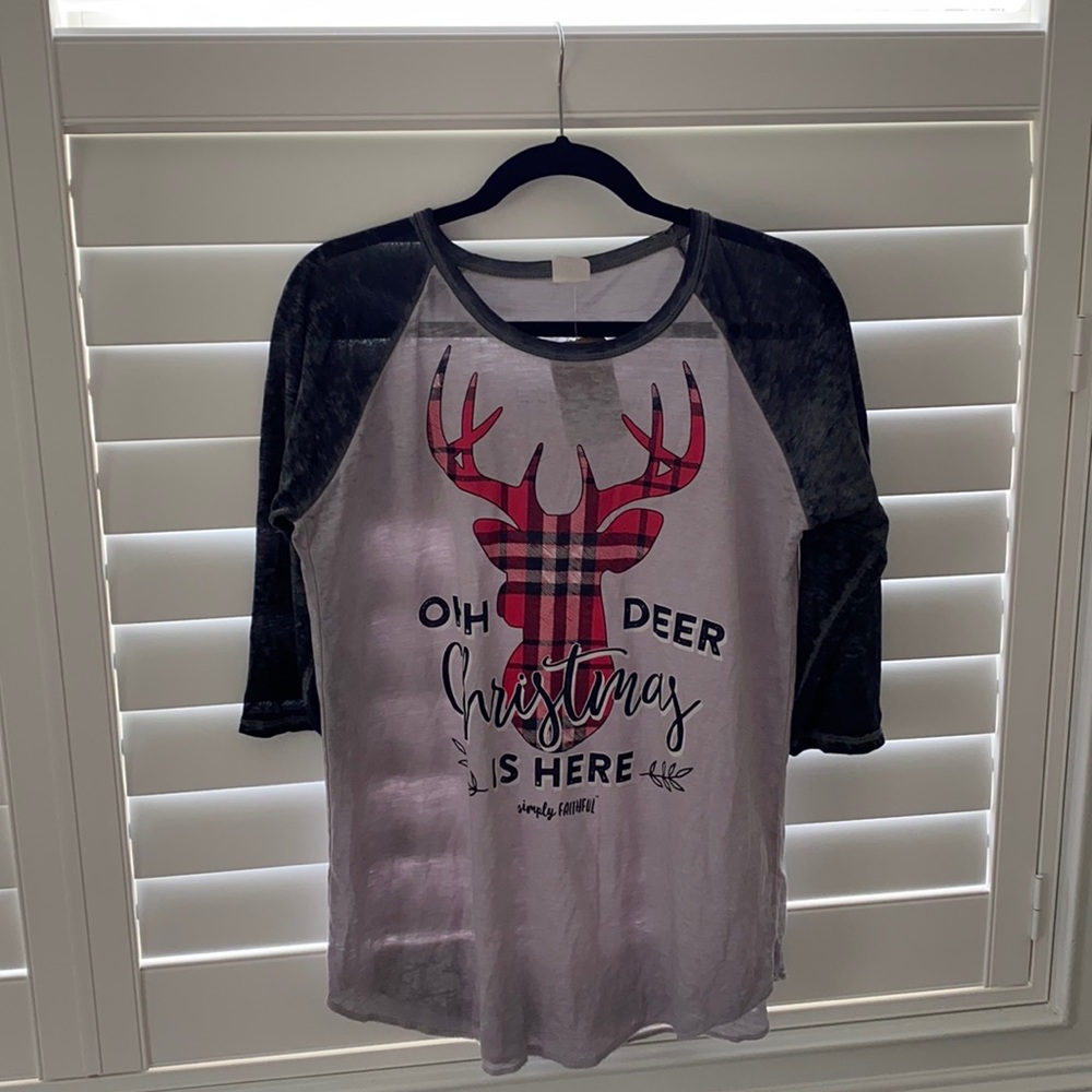 ‘Oh Deer, Christmas is Here’ 3/4 Sleeve Shirt